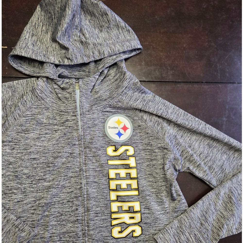 NFL Team Apparel Pittsburgh Steelers Womens Large Grey Space Dye Zip Up Hoodie